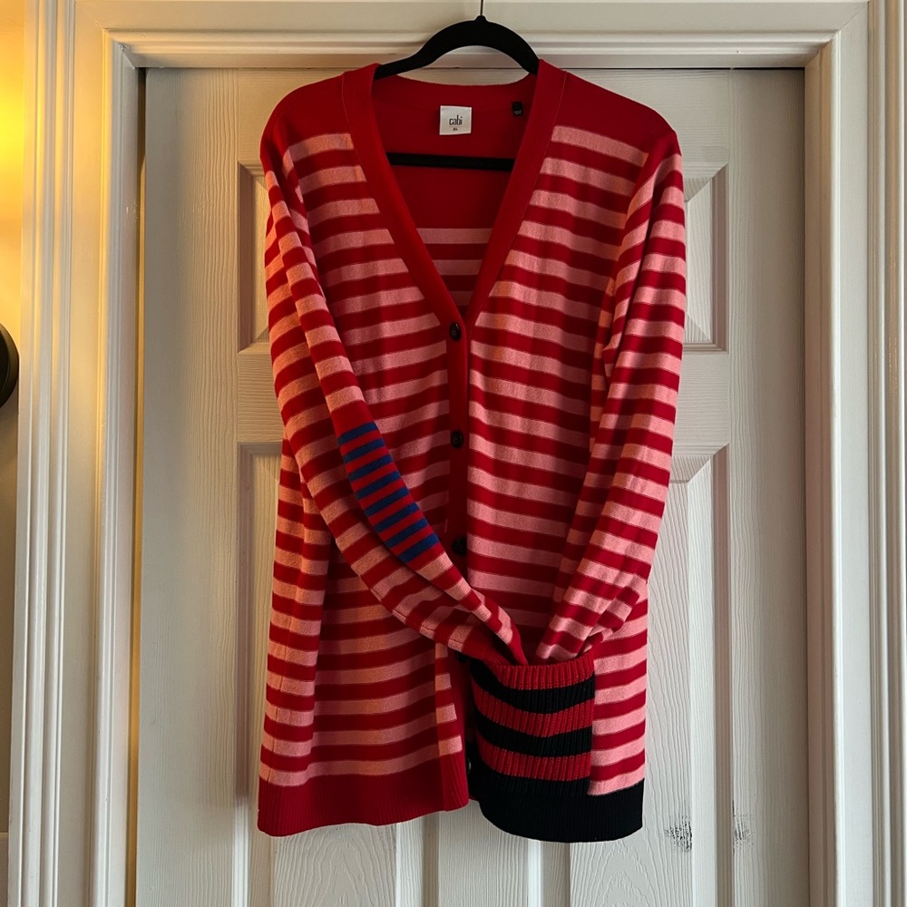 cabi cozy cardigan with patchwork elbow and pocket